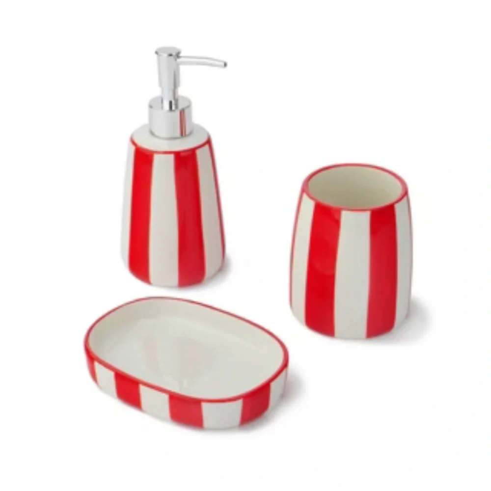 3рс Ceramic Bath Set - Bullseye's playground red striped